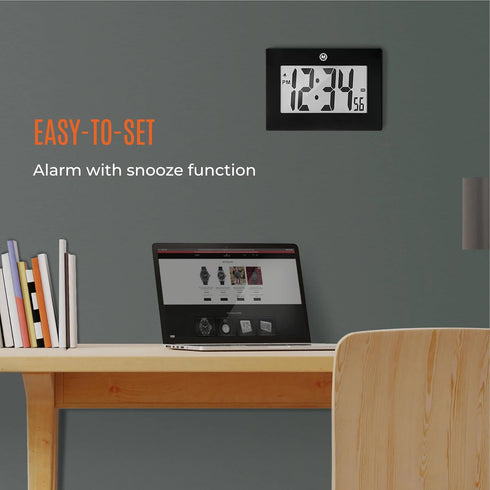 MARATHON Large Digital Wall Clock with 8” Display, Black - Easy to Read...