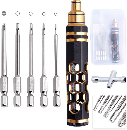 5 in 1 RC Hobby Repair Tools Kit Hex Driver Set Magnetic Allen Wrench Drill Bits Hex Bit Set & Phillips Screwdriver Bit with Alloy Handle for RC C...