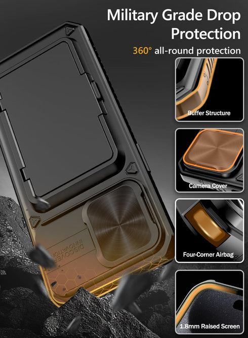 Vihibii for iPhone 15 Pro Max Case with Card Holder (4 Cards) & Slide Camera Cover & Kickstand, Military Grade Drop Protection, Rugged Hard Back &...