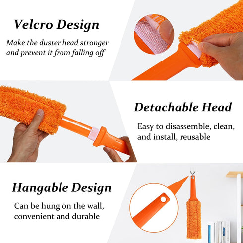 4 Pack Microfiber Dusters - 15 Inch Length, Flat Design, Electrostatic Dust Adsorption, Detachable and Washable, Feather Duster for Cleaning Gap, ...
