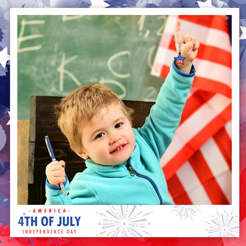 48 Pcs Independence Day Metal Ballpoint Pens American Flag Keychain Set Gold Retractable School Pens USA Flag Key Chains Office Patriotic 4th of J...