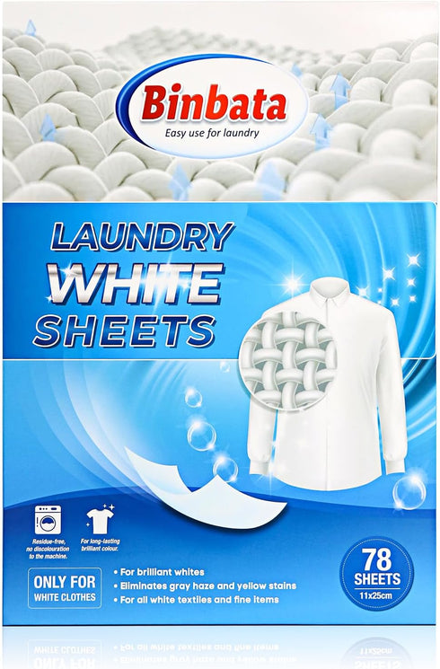 Eco Laundry Whitener Sheets 78 Count – Binbata Unscented High Concentrated Laundry Bleach, Effectively Remove Yellowing & Greying, Safe for Sensit...