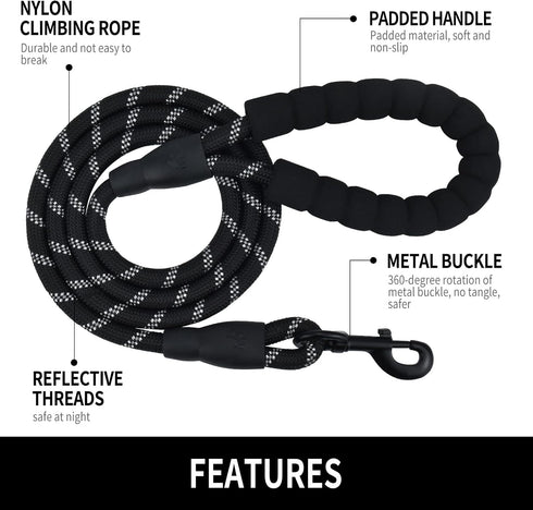 5/6 FT Strong Pet Dog Leash with Soft Padded Handle,Highly Reflective Rope for Night Walking,360-Degree Rotating Metal Buckle Without Tangles,Suit...