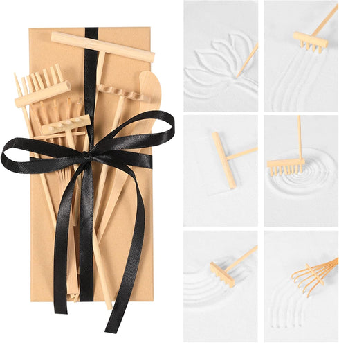 Artcome Mini Table Zen Sand Garden Rake Tool Set - with Rakes Sand Brush Spoon Bamboo Tube Tabletop Meditation Sand Zen Garden Tools, Zen Garden A...