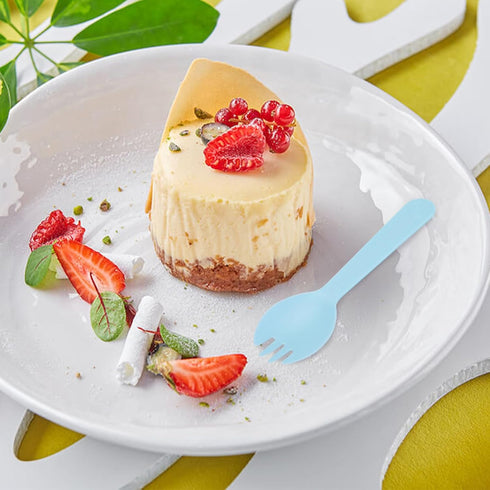100 Pcs Mini Disposable Plastic Cake Fork, Fork and Spoon Two In One Tablewar, Individually Wrapped Forks for Cakes, Desserts, Ice Cream, Bread...