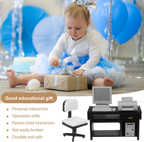 NUOBESTY Miniature Computer Simulation Office Furniture Dollhouse Accessories Mini Desktop Chair Keyboard Model for Dollhouse Black...