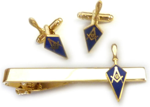 Trowel Masonic Freemason Tool Masonry Square Compass TIE BAR CUFFLINKS SET...
