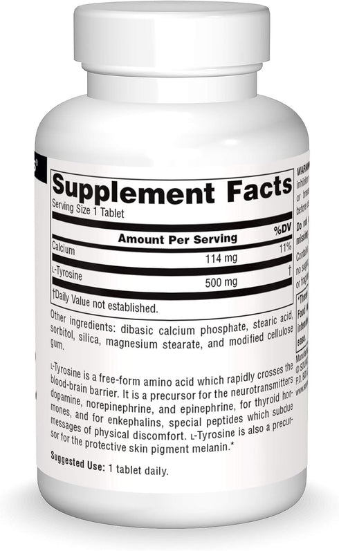 Source Naturals L-Tyrosine -Free Form Amino Acid Supplement - 50 Tablets...