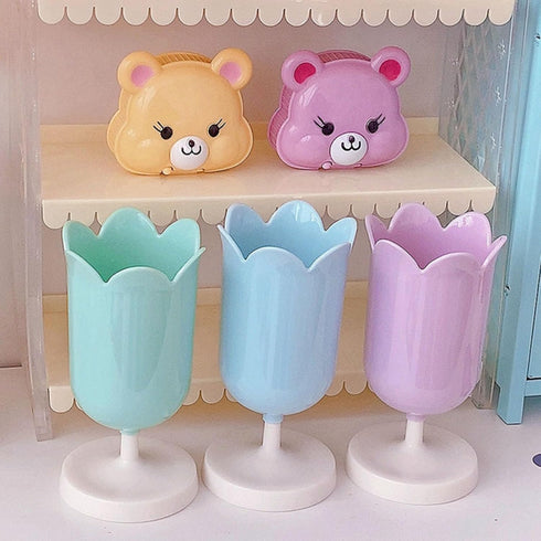 Tulip Pen Holder for Desk Cute Organizer Desk Organizer Makeup Brush Holder Girl, Ladies (Blue)...