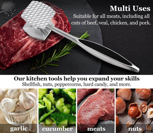 Aliglow Meat Tenderizer Hammer Tool Pounder For Tenderizing Steak Beef Poultry, Heavy Duty Dual-Sided Mallet with Soft Grip Handle - Multifunction...