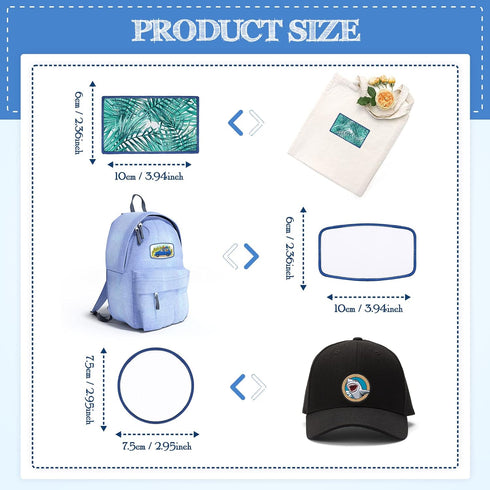 30 Pieces Sublimation Patches Fabric Iron-on Blank Patches 3 Shapes Repair Embroidery Sublimation Blank Hat Embroidery for DIY Crafts, Caps Clothe...