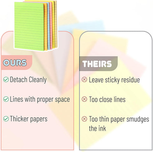 Mr. Pen- Lined Sticky Notes 4x6, 6 Pads, 45 Sheets/Pad, Pastel Color, Sticky Notes with Lines, Sticky Pads, Sticky Note Pads, Colorful Sticky Note...