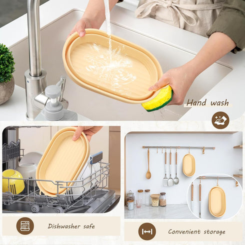 Silicone Bread Proofing Basket - 10 inch Oval Sourdough Bread Baking Basket with Capacity Scale, Collapsible Bread Bowls Silicone Proofing Baskets...