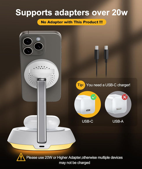 3 in 1 Wireless Charging Station with Light for Apple Devices, 15W Magnetic Wireless Charger Stand Fast Charging for iPhone 15 14 13 12, AirPods a...