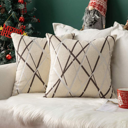 MIULEE Pack of 2 Decorative Throw Pillow Covers Cute Woven Textured Chenille Cozy Modern Concise Soft Beige Square Cushion Shams for Bedroom Sofa ...