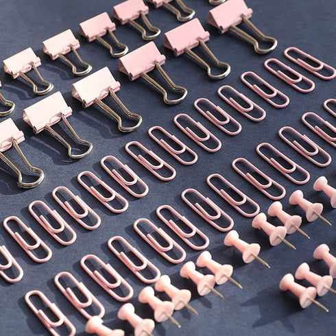Pink Paper Clips and Binder Clips Set, 3 Pack, 216 pcs, Metal Assorted Sized Binders with Push Pins, Cute Office Supplies for Desk, Desk Accessori...