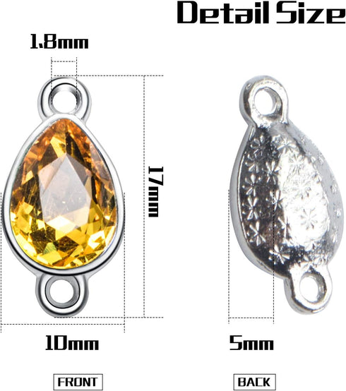 Rhinestone Charms,20pcs Mixed Drop Pendants Alloy Links Charms Bulk With Double Hole For DIY Necklace Bracelet Jewelry Making,10 Colors,17 x 10mm...