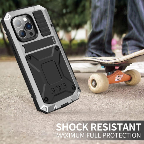 iPhone 14 5G Metal Case with Kickstand Built-in Screen Protector Camera Cover Sturdy Military Armor Durable Full Body Heavy Duty Shockproof Drop T...