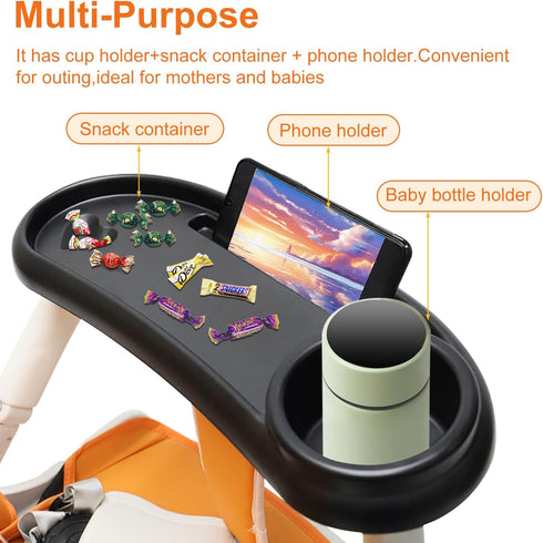 3 in 1 Stroller Snack Tray Stroller Cup Holder with Phone Holder,Stroller Tray Attachment with Cups Holder for Baby Toddler,Stroller Accessories,U...