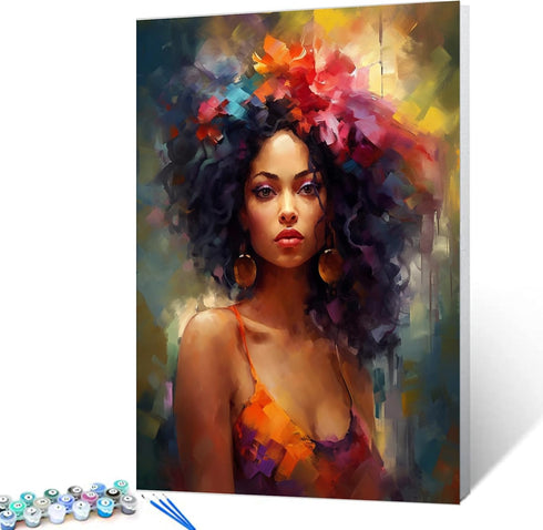 Tucocoo Afro Black Girl Paint by Number for Adults,DIY Digital Oil Painting Kits on Canvas with Brushes and Acrylic Pigment,African American Woman...