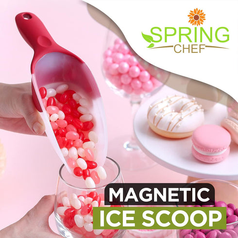 Spring Chef Red Magnetic Ice Scoop for Freezer Bin - Flexi-Plastic Ice Scoopers for Food with Soft Grip Handle - Popcorn Scoop - Kitchen Scoopers ...