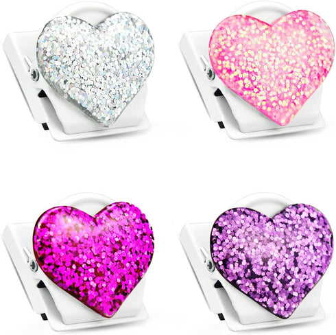 QingCo 4 Pack Bling Bling Love Heart Magnetic Clips Heavy Duty, 1.4x1.2in Refrigerator Magnet Clips, Magnetic Money Clip, Metal Magnetic Clips for...