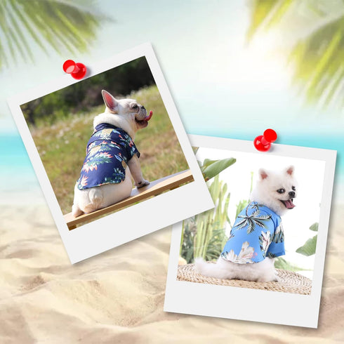 4 Pieces Pet Summer Shirts Hawaiian Style Dog T-Shirts Floral Coconut Tree Printed Puppy Shirt Summer Beach Dog Apparel Cat Outfit Shirt Breathabl...