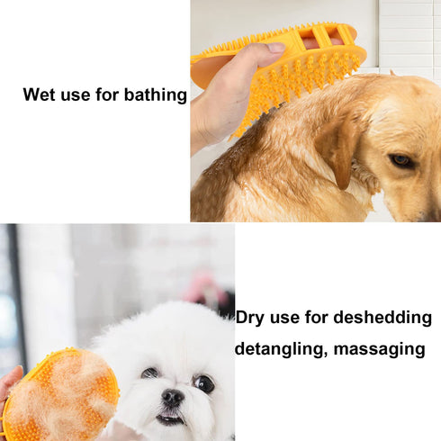 Dog Grooming Shampoo Brush, Pet Soothing Massage Rubber Bristles Curry Comb, Bath Gloves for Dogs and Cats Washing, Double-Sided Available, Yellow...