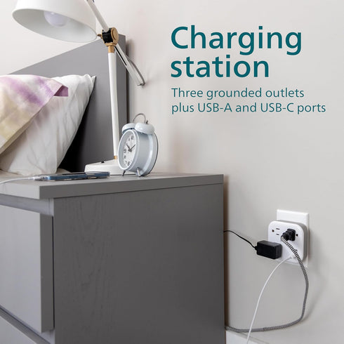 Philips 3-Outlet Surge Outlet Extender with USB, 1 USB-A, 1 USB-C, 12W, 980J, White - SPP9393W/37...