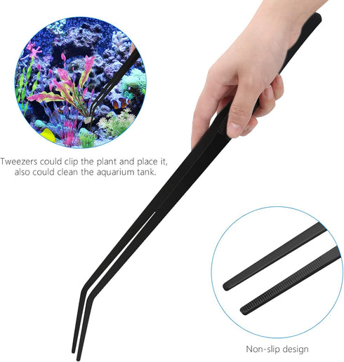 Aquarium Aquascape Tools Kit 15in, 4 in 1 Anti-Rust Aquatic Plant Aquascaping Tool Stainless Steel Silver Tweezers Scissor Spatula for Aquarium Ta...