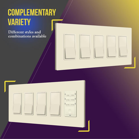 ENERLITES Screwless Decorator Wall Plate Child Safe Outlet Cover, Size 5-Gang 4.68" H x 10.14" L, Unbreakable Polycarbonate Thermoplastic, SI8835-...