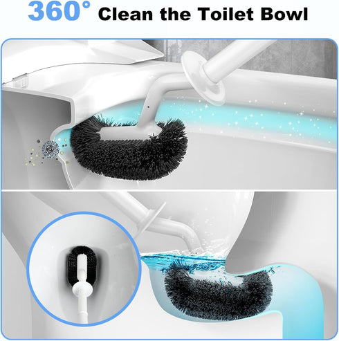 HAMITOR Toilet Bowl Brush Holder Set: Curved Design with Holder for Deep Cleaning Under Rim - Compact Hidden Scrubber for Small Space - Modern RV ...