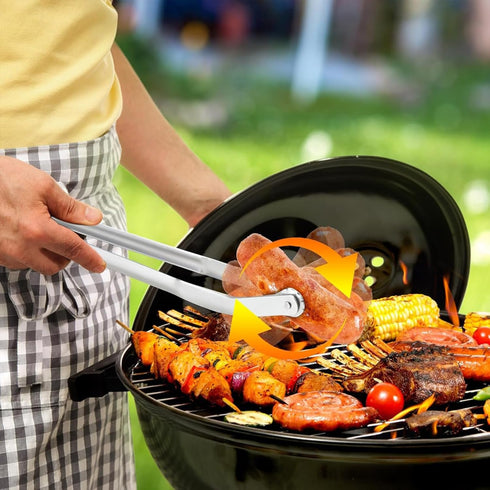 BBQ Sausage Turning Tongs Stainless Steel Kitchen Cooking Tongs Long Handle BBQ Grill Tongs Hot Dog Tongs Grill Flipping Tongs for Turning Bacon S...