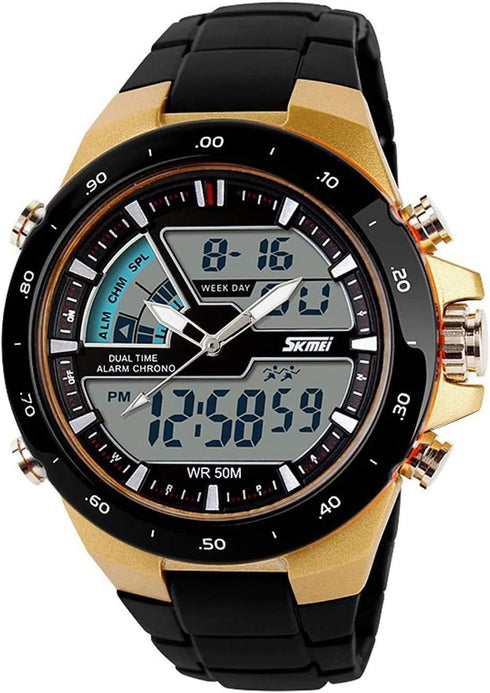 FANMIS Men's Analog Digital 50M Waterproof Sports Watch Military Multifunction Stopwatch Alarm Backlight Gold Watch...