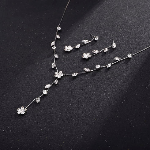 Bride Crystal Necklace Earrings Set Bridal Floral Wedding Jewelry Sets Rhinestone Choker Necklace Prom Costume Jewelry Set for Women and Girls...