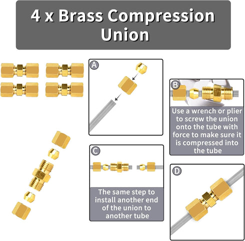 Brake Line Repair Kit - Upgraded 3/16 Stainless Steel Brake Line Including 2 Convex Connectors and 2 Concave Head Connectors, 4 Brass Compression ...