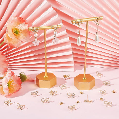Beebeecraft 1 Box 20Pcs Bowknot Earring Stud Findings 18K Gold Plated Twist Rope Earring Posts with Loops Earring Component and 20Pcs Butterfly Ea...