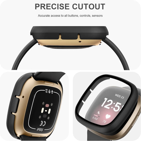 Tobfit Hard PC Case Built in Tempered Glass Screen Protector Cover for Fitbit Versa 3 Fitbit Sense, Durable Ultra-Thin Scratch Resistant Full Prot...