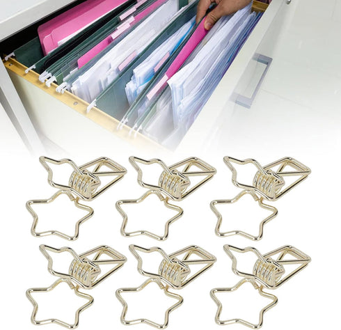 100Pcs Tail Clips, Star Shape Small Clips Decorative Paper Clips for Office School Home Desk Supplies (Gold)...