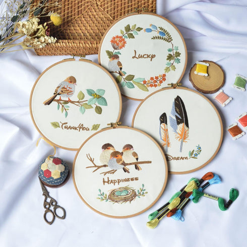 Embroidery Starter Kit with Pattern and Instructions for Beginners, Cross Stitch Set, Wooden Embroidery Hoops, Needles, and Color...