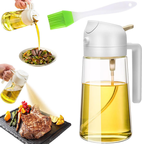 Oil Dispenser for Kitchen, 2 in 1 Oil Dispenser and Oil Sprayer, 16.5oz/470ML Oil Dispenser Bottle Spray and Pour with Brush for Air Fryer, Kitche...