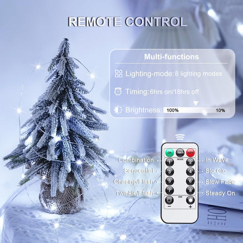 JMEXSUSS 2 Pack White Fairy Lights Battery Operated, Total 200 LED 66ft Twinkle Lights with Remote, 8 Mode White String Lights for Bedroom Ceiling...