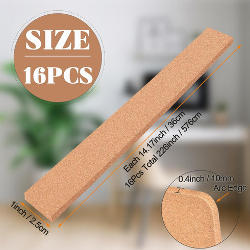 16 Pack Small Bulletin Strip Cork Strip Cork Board Tiles Bulletin Bar Strips for Walls, Adhesive Pin Board for Classroom Memo Office Home Kitchen ...