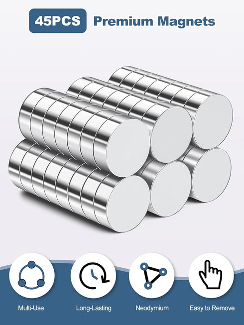 SMARTAKE 45 Pcs Refrigerator Magnets, 6x2mm Small Round Fridge Magnets, Multi-Use Premium Neodymium Office Magnets for Fridge, Whiteboard, Billboa...
