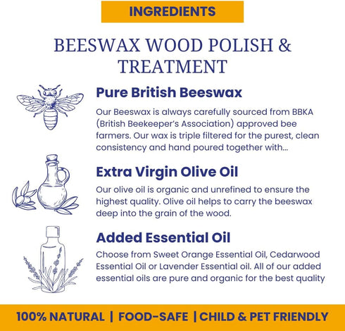 Beeswax Furniture Polish & Conditioner for Wood (Orange 3.4 Fl Oz) Enhances the Natural Beauty of Oak Pine Beech & More Seals & Protects for a Per...