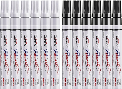 Overseas White and Black Paint Pens Paint Markers - 12 Pack Permanent Oil Based Paint Pen, Medium Tip, Quick Dry and Waterproof Marker for Rock, W...