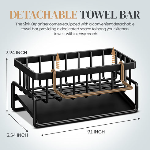 Stainless Steel Sponge Holder for Kitchen Sink Sponge Caddy Sink Organizer with Self Drain Tray and Detachable Dishcloth Rack - Countertop Kitchen...