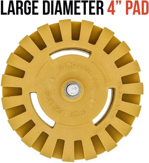 TCP Global Rubber Eraser Wheel with Drill Adapter - 4” Knobby Slotted Edge Pad - Decal Remover Wheel - Sticker Remover Tool - Removes Adhesives on...