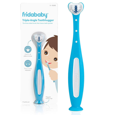 Frida Baby Triple-Angle Toothhugger Training Toddler Toothbrush | Toddler Toothbrush 2 Years and Up, Cleans All Sides at Once | Blue...