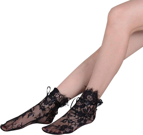 Fashion Sheer Socks Glitter Stars Transparent Lace Tulle Mesh Ankle Slouch Stockings High Heels Wedding Bridal Evening Accessories (49# L1 Black),...